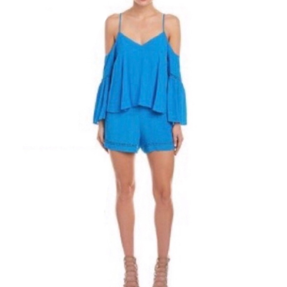Mustard Seed Blue Cold-shoulder Romper